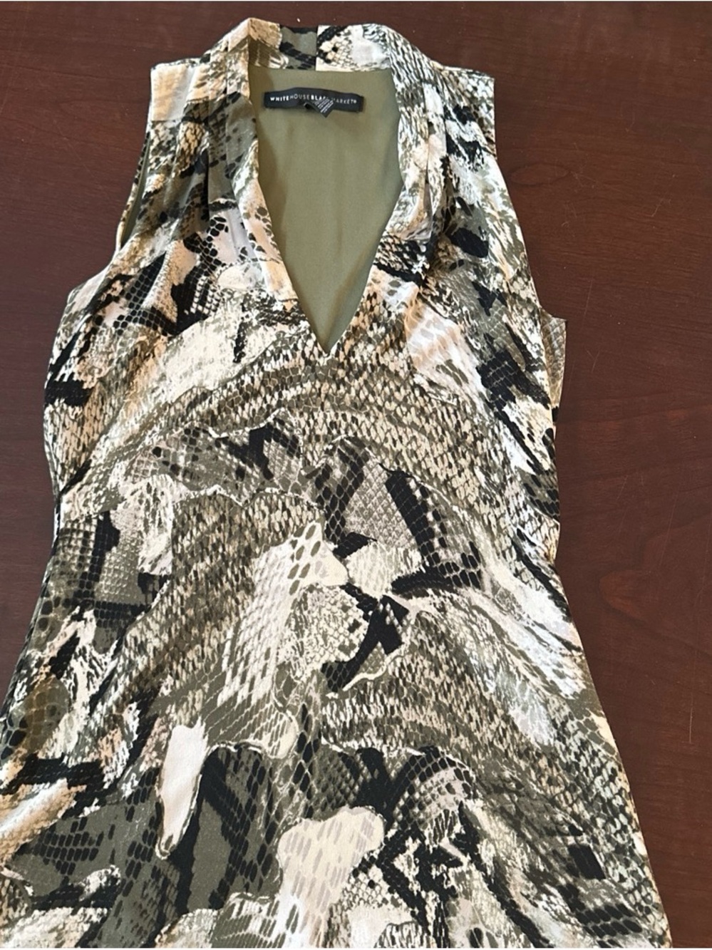 White House Black Market Olive Snake-Print Sleeveless V-Neck Top XXS